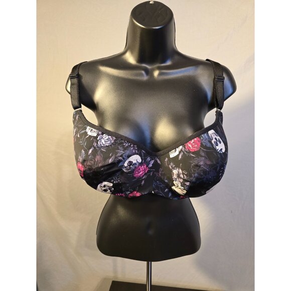 Torrid Curve Underwire Bra Black Skulls Roses Womens Plus Size 44DD - Picture 1 of 3